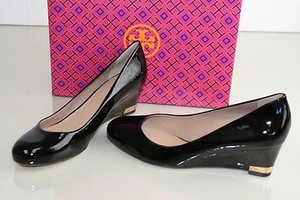 Nuevo Tory Burch Astoria Medio Cuña 60 Suave Charol Caña Cuero Negro Zapatos 9.5 - Imagen 1 de 23