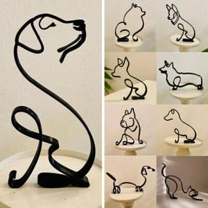 Metal Dog Cat Statue Modern Abstract Art Sculpture Ornaments Home Office Decor - Picture 1 of 21