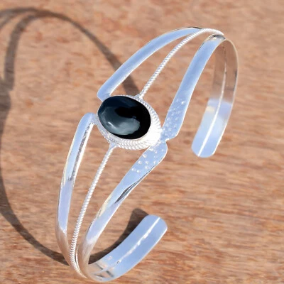 Good Look Black Onyx Gemstone Jewelry 925 Sterling Silver Handmade Bracelet Cuff Foto 1 de 4