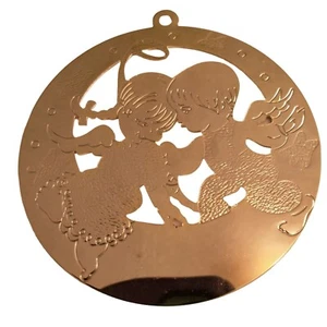 Gloria Dunchin Boy Girl Angel Ornament, Gold tone Metal 1986 Vintage - Picture 1 of 5