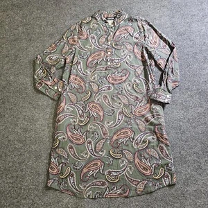 Lands End Dress Women 16 Petite Green Paisley Long Sleeve Collared Casual Career - Picture 1 of 11