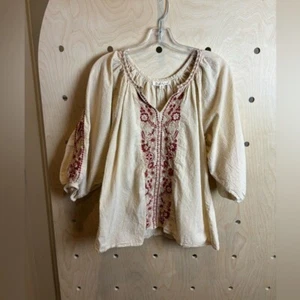 SOLITAIRE Swiss Dot Puff Sleeves Embroidered Top Women's Size M - Picture 1 of 6