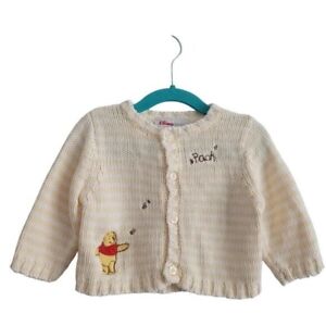 VTG The Disney Store 6-9 Months Yellow Striped Winnie The Pooh Knit Sweater