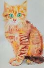 Orange tabbyPersian cat art,Original watercolor painting,signed, kitten,pet love