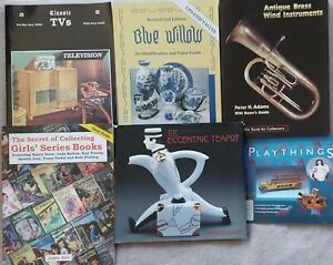 COLLECTING ANTIQUES BOOK LOT (6) ~ TVS, TOYS,INSTRUMENTS, TEAPOTS, BLUE WILLOW