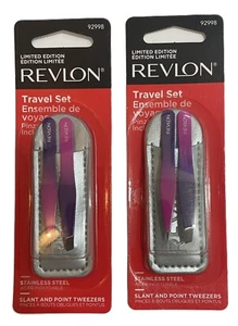 Revlon Mini Tweezer Set To Go, Slant and Point Tip Tweezers, STAINLESS (PK 2) - Picture 1 of 3