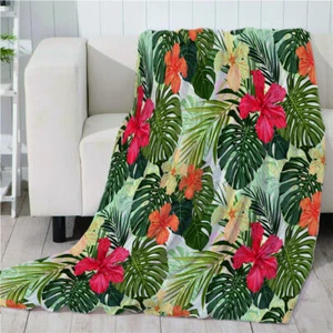 Green Leaves Red Flower 3D Warm Plush Fleece Blanket Picnic Sofa Couch - Bild 1 von 5