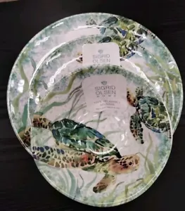 Sigrid Olsen 12 Stck. MEERESSCHILDKRÖTE GRAS ABENDESSEN SALATTELLER SCHALEN Maritim Melamin - Bild 1 von 22
