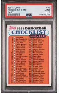 1981 TOPPS BASKETBALL #93 EAST CHECKLIST PSA 9 MINT LOOKS GEM NEW  PSA CASE (E) - Picture 1 of 2