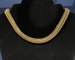 Vintage MONET Gold Tone Double Curb Link Chain Choker Necklace 17 Inch - Picture 1 of 5