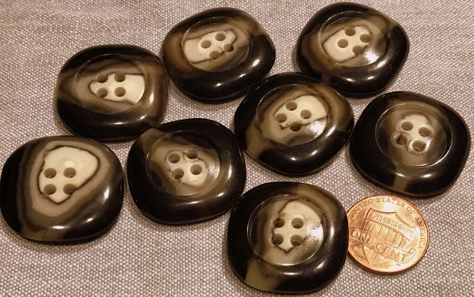 8 Large Square Dark Brown Plastic Sew-through Coat Buttons 1 1/8" 28mm # 8135 - Image 1 of 1