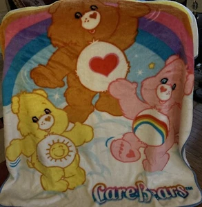 Care Bears Vtg Plush Throw Blanket 2003 Soft Tenderheart Funshine Cheer Bear - Picture 1 of 9