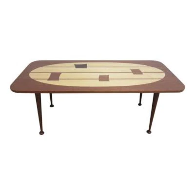 Custom Space Age Coffee Serving Table Mahogany Inlaid Mid Century Danish Sputnik - Image 1 of 4