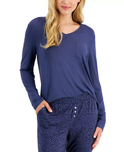 Alfani Womens Size Small Essentials Long-Sleeve Pocket Pajama T-Shirt Blue 1137