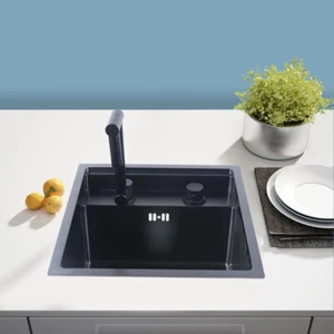 15" Hidden Kitchen Sink Stainless Steel Square Single Bowl Sink + Folding Faucet - Picture 1 of 16