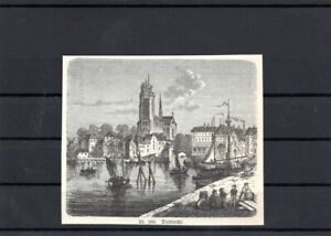 Vue De Dordrecht Grote Kerk Zuid-Holland Original Gravure sur Bois De 1878