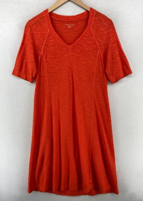 EILEEN FISHER Dress XS Hemp Organic Cotton Jersey V-Neck Short Sleeve Orange - Image 1 of 4