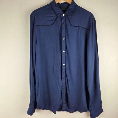 ASOS Navy Snap Western Shirt L Men's 100% Viscose NWT - Image 1 of 4