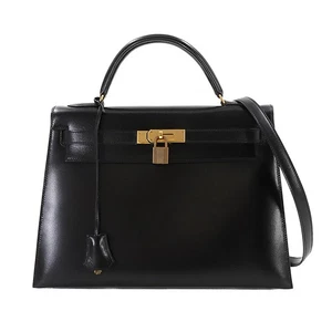 HERMES Kelly 32 Box calf Black 2way Hand Shoulder Bag Purse 90290245 - Picture 1 of 11