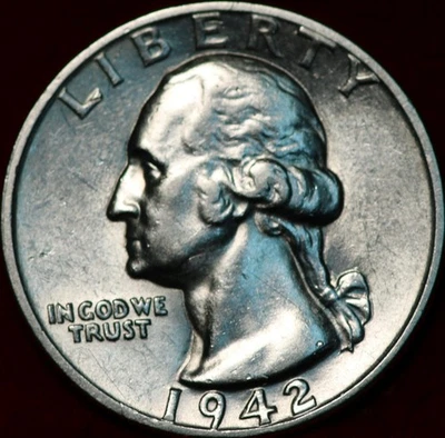 Uncirculated 1942 Philadelphia Mint Silver Washington Quarter - Image 1 of 2