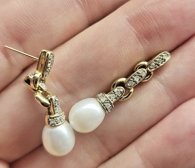 Pendientes colgantes de diamantes con eslabones de cadena de oro amarillo de 10k de 3,5 gr Foto 1 de 4