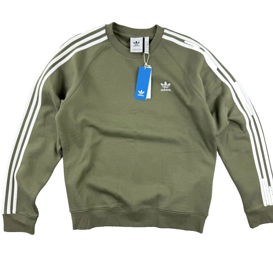 Adidas Adicolor Mens 3 Stripe Crew Sweatshirt Medium Olive Strata JM6127