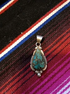 Marie B. Navajo Sterling Silver Turquoise Pendant | Handmade Native American - Picture 1 of 7