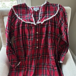 Lanz of Salzburg Damen Nachthemd Medium rot kariert Flanell Vintage Cottagecore - Bild 1 von 7