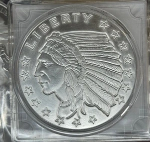 5 oz Silver Round Incuse Indian Design .999 Fine In A Capsule No Date - Picture 1 of 7