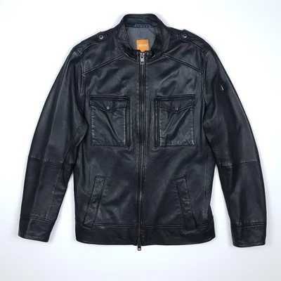 Hugo Boss Utility Leather Jacket 42 52 Large Black Cargo Pockets Military Jespar - Image 1 of 4