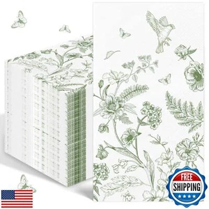 100PCS Green Floral Napkins Disposable Hand Towels for Bathroom 3 Ply Greener - Picture 1 of 5