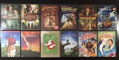 12 Kids DVDs POTC Indiana Jones Ghostbusters 1 & 2 Short Circuit Mr Limpet &More - Image 1 of 4