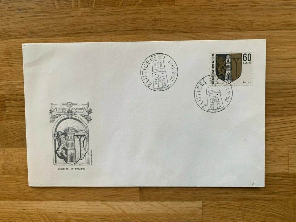 CHECOSLOVAQUIA 1973 FDC ESCUDO DE ARMAS CIUDAD ZLUTICE Foto 1 de 1