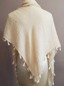 Scarf Wrap Shawl Cream Solid 44" Square Tassels Light Weight Gause Triangle Flaw - Picture 1 of 8