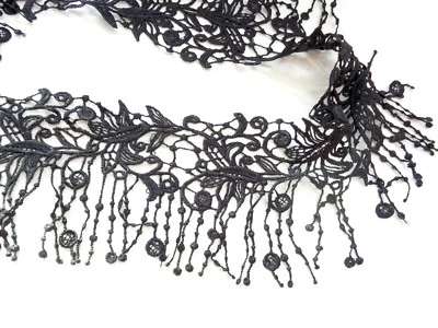  Fransen , Fransenborte,  Spitze,Spitzenborte,Gipüre ,schwarz, 87  mm - Bild 1 von 3