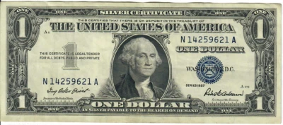 1957 1$ Silver Certificate - Blue Seal, Motto - IBP/RBA N14259621A - #13494 - Image 1 of 2