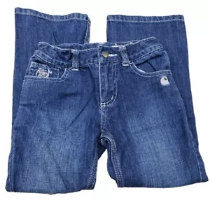 Carhartt Girls Jeans Size 6 Denim Bootcut Embroidered Back Pockets Adjustable - Picture 1 of 5