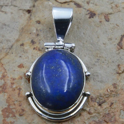 Pendente Lapislazzuli Argento 925 Blu Ciondolo Cabochon Pietra Preziosa Ovale - Immagine 1 di 3