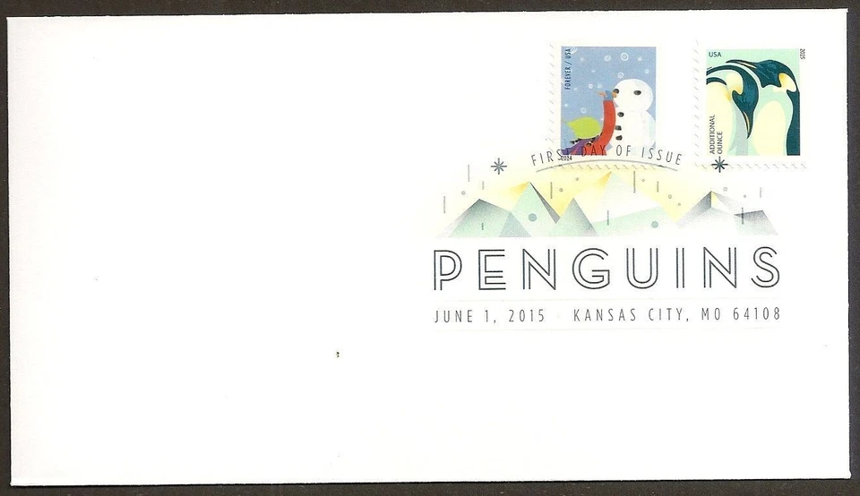 US 4989 Penguins Winter Fun Snowman DCP FDC 2015 - Image 1 of 1