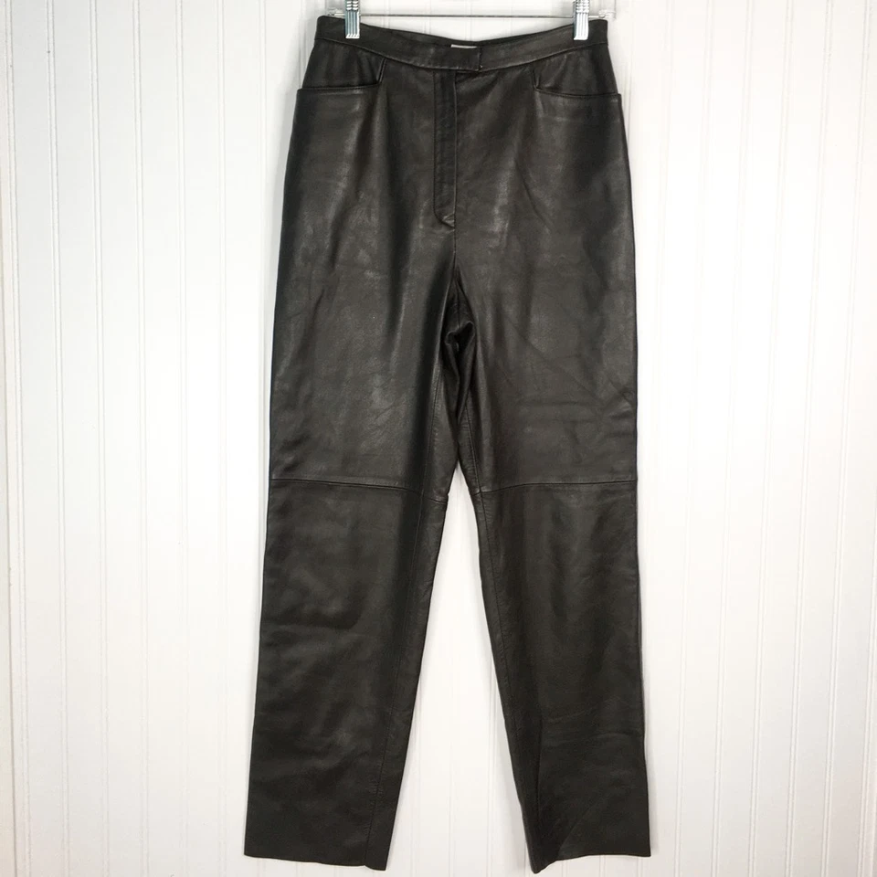 Pantalones de cuero Garfield & Marks para mujer de pierna recta negros bolsillos cremallera mosca 8 Foto 1 de 3