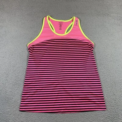 锐步赛车背部背心女式 L 粉色彩色条纹霓虹锻炼活动健身房 — 第 1/4 张图片
