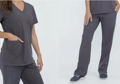 NEW Scrub Set 6pc Kalea Wear (XL) Bliss Pants Reverie Top - Purple, Black, Gray - Image 1 of 4
