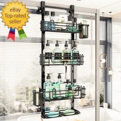 4 Tier over the Door Shower Caddy, Hanging Shower Caddy with 22 Hooks and 2 Toot - Image 1 of 4