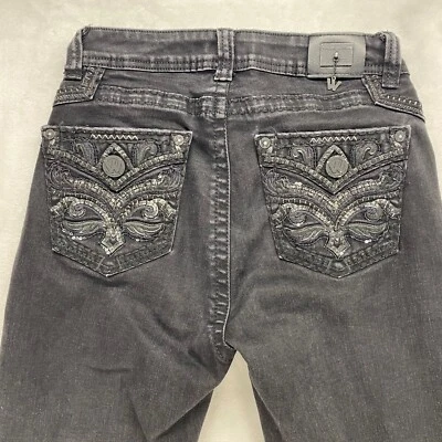 Western Blue Black Jeans Bootcut Rhinestone Embellished Denim Jeans Sz 26 - flaw - Image 1 of 4