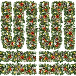 4 Set 9 Ft Prelit Christmas Garland with Timer Xmas Artificial Pine Garlands wit - Picture 1 of 7