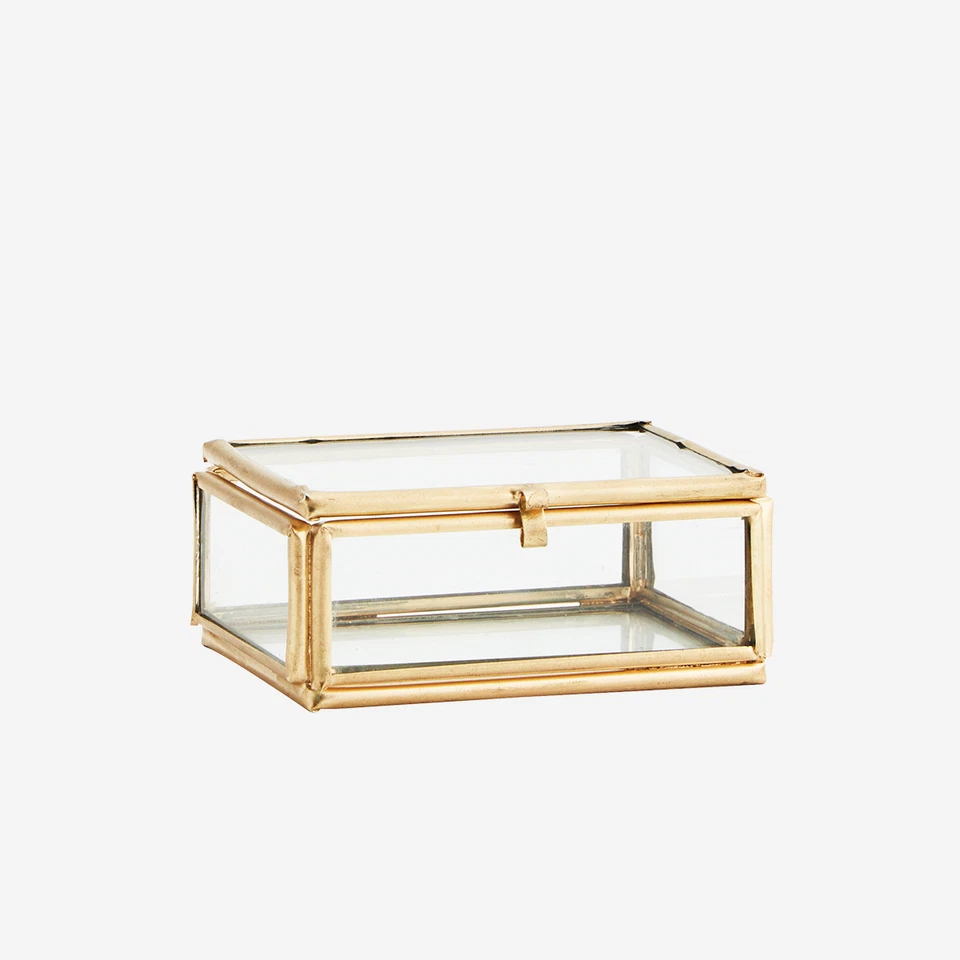 Small Rectangular Clear Glass Box, Gold Brass Display Trinket Jewellery 7.5cm - Image 1 of 1