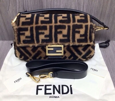 Fendi Baguette Montone St. Macro FF Shoulder Bag Brown Sheepskin - Image 1 of 4