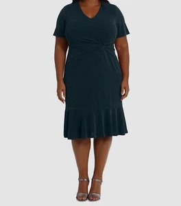 London Times Women's Green V-Neck Short-Sleeve Twist Dress Plus Size 18W - Picture 1 of 1