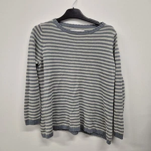 Ladies Jumper Size M 12 14 Cabbages & Roses Blue Grey Stripe Linen Cotton Blend - Picture 1 of 11