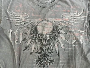 VINTAGE LOOPS OF LA, DISTRESSED Skull & Wings Gray T SHIRT - ￼EUC - Picture 1 of 4